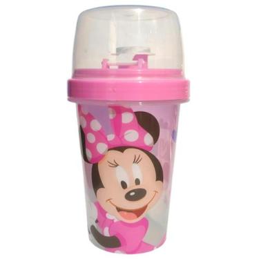 Imagem de Garrafa Escola Infantil Minnie Rosa Lanche 320ml Misturador - Plasutil