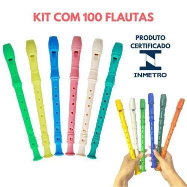 Imagem de Kit 100 Flauta de Brinquedo Para Crianças Cores Sortidas Musica Prenda