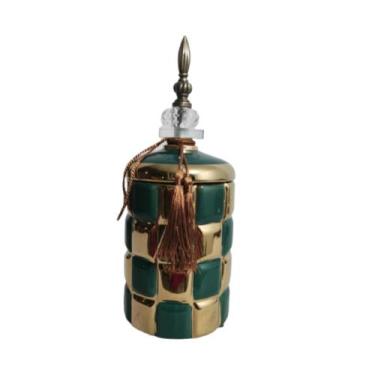 Imagem de Potiche  Formosa Grande Quadriculado Verde Dourado - LUXdecor Casa e J