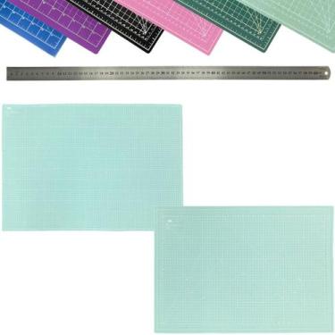 Imagem de Kit Base de Corte Placa Grande 90x60cm Apoio de Mesa Bancada Regua Met