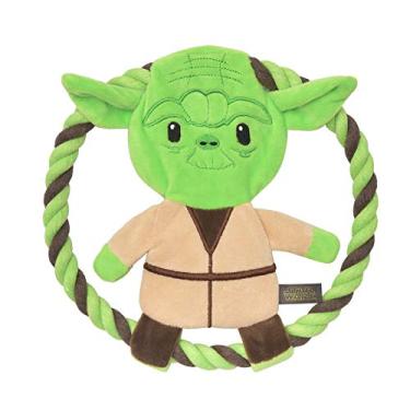 Imagem de Star Wars Frisbee de corda Yoda de pelúcia para animais de estimação – Brinquedos mastigáveis verdes para cães – oficialmente licenciado – Brinquedo de mastigar para cães, 23 cm