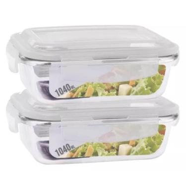 Imagem de Conjunto 2 Potes 1040ml Hermético Vidro Marmita Com 4 Travas - Home e 