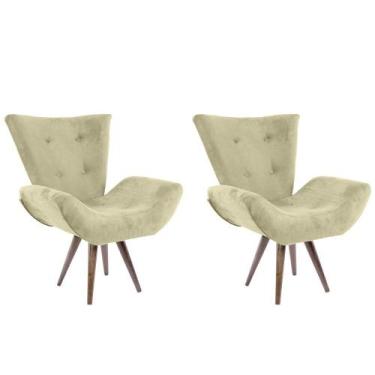 Imagem de Kit 02 Poltronas Decorativa Emília Pés Tabaco Suede Bege - SA Móveis -