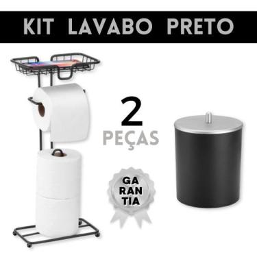 Imagem de Kit Porta Papel Higiênico Pta e Lixeira Pta Tampa Cromo - Arthi