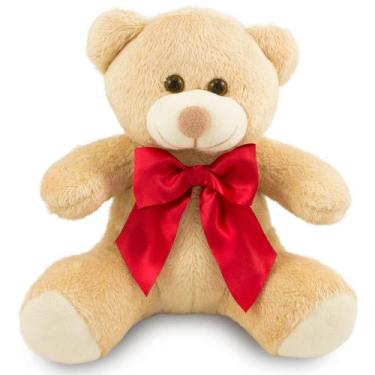 Imagem de Urso de Pelúcia com Laço 30cm Decoração Infantil - Toybrink, Caramelo,