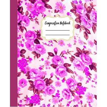 Imagem de Caderno de composição: pauta ampla com lindo design floral, para meninas, crianças, estudantes, adolescentes, para volta às aulas, casa e faculdade (19 cm x 23,5 cm - 100 páginas)