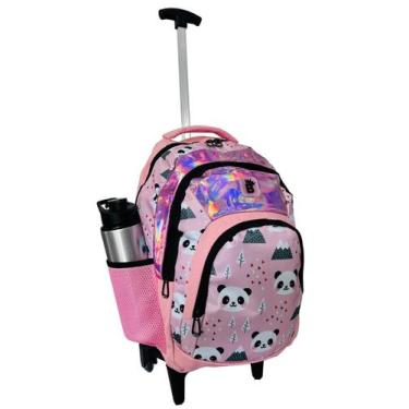 Imagem de Mochila Bolsa Escolar Feminina De Rodinha Panda Rosa Juvenil - Bezzter