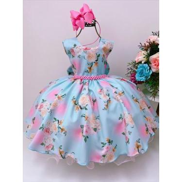 Imagem de Vestido infantil azul flores luxo princesa pérolas - giovanella, 02