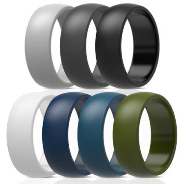 Imagem de ThunderFit Alianças de casamento de silicone para homens, alianças de noivado de borracha 8,7 mm de largura 2,5 mm de espessura - 1/2/3/4/5/6/7/12/16 pacote variado, 9.5-10 (19.80mm), Silicone, Sem