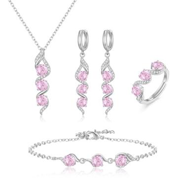 Imagem de Crysdue Colar com pingente de zircônia cúbica de lágrima de casamento com pingente de anel aberto, brincos deslizantes ajustáveis, conjunto de joias para noivas, aniversário, dia das mães, presente de