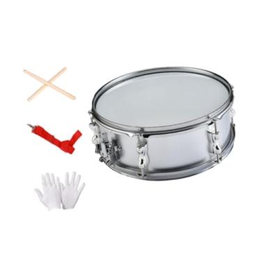 Imagem de Esquirla Instrumento de percussão de tambor snare de 14 polegadas com alça ajustável, bateria de aprendizagem musical, instrumentos musicais para meninos e, Silver 14 Inch