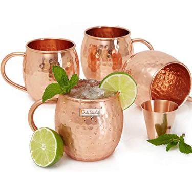 Imagem de Conjunto de 4 canecas de coquetel Prisha India Craft Copper Caneca para Moscow Mules 520 ml / 17oz 100% cobre puro Mule Cup, Moscow Mule Cocktail, Canecas de cobre, Canecas de coquetel