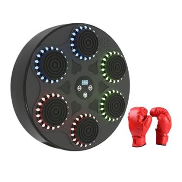 Imagem de menolana Máquina de boxe musical, alvo de boxe eletrônico, velocidade ajustável, alvo de reação com luvas, treinador de boxe, saco de areia para treino, Conjunto de Luvas