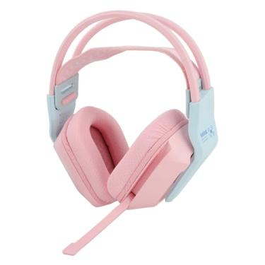 Imagem de Fone de Ouvido para Jogos Com Fio, Fones de Ouvido de Computador Com Microfone e Almofadas de Espuma de Memória, Fones de Ouvido Com Fio para Faixa de Cabeça Ajustável (Róseo)