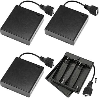 Imagem de DKARDU 4 peças com 4 suportes de bateria AA, interruptor USB, soquete fêmea USB de 6 V, 4 x caixa de bateria AA de 1,5 V, interruptor liga/desliga para carros de controle remoto, luz LED