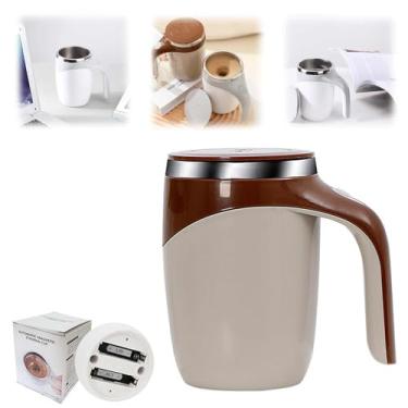Imagem de Caneca de café com agitação magnética automática,Caneca de agitação elétrica,copo magnético,recarregável,copo giratório de mistura de viagem para escritório em casa (Marrom, Tipo de Bateria)