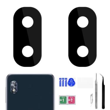 Imagem de BESJMYT Pacote com 2 para Samsung Galaxy A10e Lente de Câmera Traseira Adesivo de Reposição para Câmera Traseira com Kit de Reparo de Ferramenta de Fixação Completa Pinças Pano de Pó para A10e
