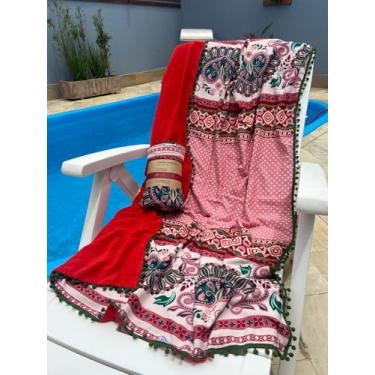 Imagem de Canga Toalha Saída de Praia Piscina Atoalhada Dupla Face Estampada Com Pompons (Estampa 01)