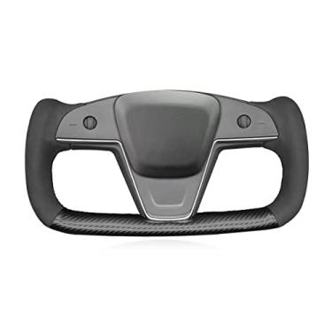 Imagem de MEWANT Capa de volante costurada à mão Tesla Model S Yoke para Tesla Model S 2021-2023 / Model X 2021-2023 Tesla Yoke Acessórios de volante