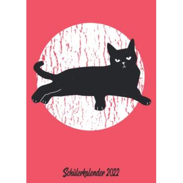 Imagem de Schülerkalender 2022: Wochenplaner zum notieren, organisieren und planen DIN A4. Kalender/Terminkalender/Monats- / Tagesübersicht/Kontakt- / Geburtstags listen/katze schwarz mond