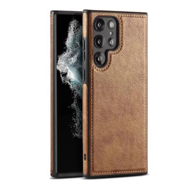Imagem de WGHY Capa para Samsung Galaxy S24/S24plus/S24 Ultra, capa traseira de couro PU com proteção para câmera antiarranhões à prova de choque TPU interior capa fina slim fit, marrom, S24 Ultra 17.3 cm
