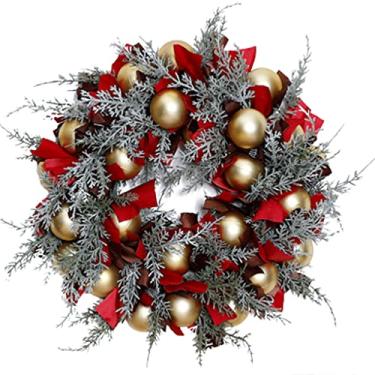 Imagem de Belas Guirlanda de Natal artesanal redonda artificial com bola colorida para escritório em casa casa de fazenda guirlanda de parede decorativa 40 cm/16 pol diverso