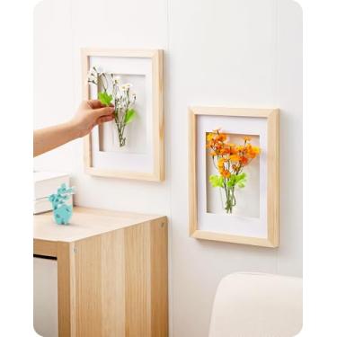 Imagem de Baffect Vaso de flores pequeno com moldura, vaso de vidro para pendurar na parede, vaso exclusivo para decoração de casa, vaso cilíndrico de tubo de ensaio para botão de flor, hidropônico, propagação,