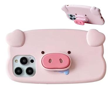 Imagem de BONICI Capa para celular feminina criativa super divertida multifuncional elástica rosa porco nariz porquinho suporte capa de telefone de borracha de silicone TPU macio compatível com iPhone 16 Pro,