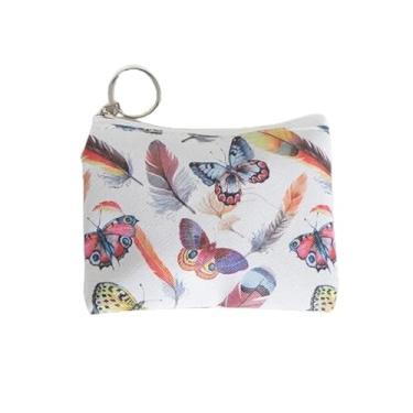 Imagem de Nécessaire branca pequena estampa borboletas e penas