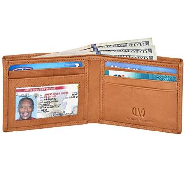 Imagem de VALENCHI Carteira masculina dobrável de couro genuíno/real - Carteira fina masculina com bloqueio RFID/proteção, Tan Wash BF01, Small, Carteira de couro dobrável