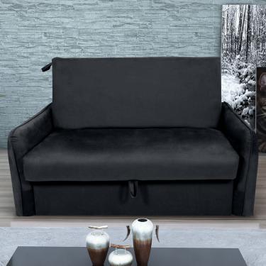 Imagem de Sofá Cama 2 Lugares com Baú Fabian Veludo Inca Preto