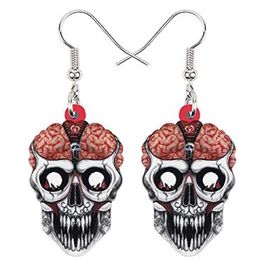 Imagem de Bonsny Brincos de caveira de esqueleto com pingente de gota de acrílico para mulheres, crianças, adolescentes, Acrílico, Sem pedra preciosa