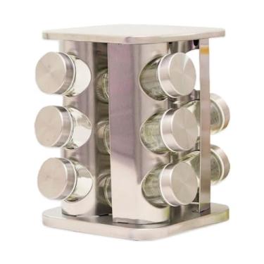 Imagem de Porta-Condimento Giratório Inox Com 12 Potes De Vidro 98ml - Wincy - IXB03037