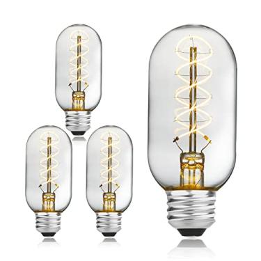Imagem de AMDTU Lâmpadas Edison Reguláveis De 40 Watts, Lâmpada Led E26 Vintage, Branco Suave, 2700K, Filamento Espiral Superfino, Lâmpada Tubular Incandescente T45, 40 W, Lâmpada De Vidro Transparente, 4 W,