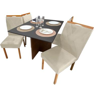Imagem de Mesa de Jantar Helo 120x90cm em Linho com 4 Cadeiras California Poliman Cor Grafite com Assento Bege