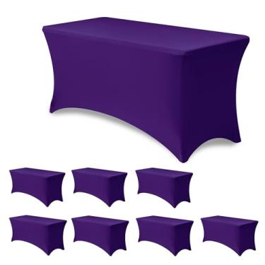 Imagem de Enjoyidea Toalha de mesa retangular de 1,2 m - pacote com 8 capas de mesa de elastano roxo escuro - protetor de roupa de mesa elástico ajustado para festas, exibição de estande de fornecedor, evento