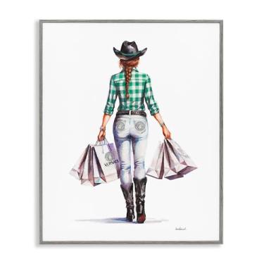 Imagem de Stupell Industries Country Cowgirl Shopper Gray Framed Giclee Wall Art Design por Amanda Greenwood, 11 x 14