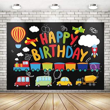 Imagem de Tema de trem Decorações de Festa Trem Feliz Aniversário Banner de Fundo para Crianças Adolescentes | Trem a Vapor Transporte Veículo Pano de Fundo Banner Decorações de Parede Aniversário Chá de Bebê Suprimentos de Festa 180 x 124 cm