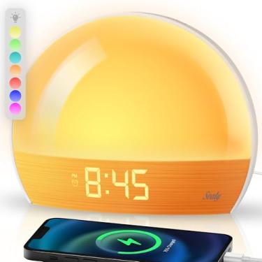 Imagem de Sealy Luz despertadora Sunrise com temperatura 7 luzes LED multicoloridas, porta de carregamento USB para dispositivos móveis, 3 níveis de brilho, toque para soneca, controles de toque com simulação