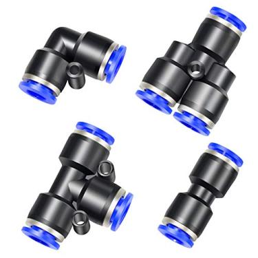 Imagem de TAILONZ PNEUMATIC Kit de acessórios pneumáticos de 14 mm od Push to Connecting, 2 divisores + 2 cotovelos + 2 dentes + 2 retos (8 peças)