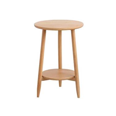 Imagem de Mesa de centro redonda pequena, mesa de cabeceira simples, gaveta única de madeira maciça, armário lateral