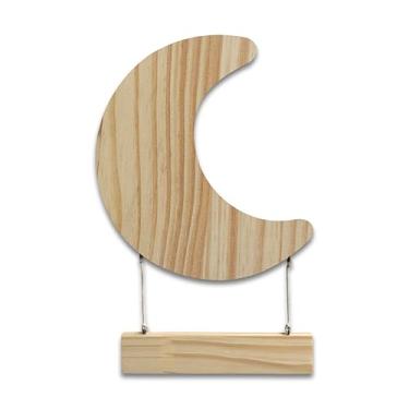 Imagem de Porta Maternidade Em Pinus Para Quarto Infantil Lua com Plaquinha Cor:NATURAL;Tamanho:19,3x24,9 cm