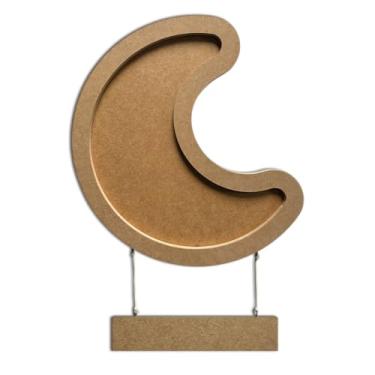 Imagem de Porta Maternidade Para Amigurumi Em Mdf Moldura Lua com Plaquinha Cor:NATURAL;Tamanho:21,7x27,3 cm