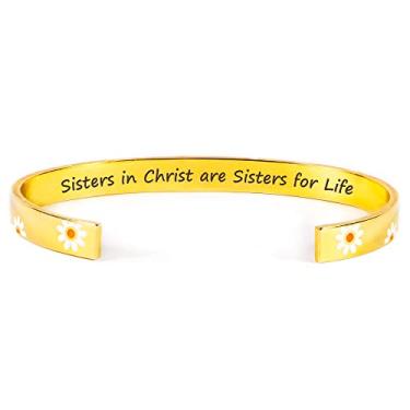 Imagem de História joias pulseiras inspiradoras para mulheres presentes para meninas adolescentes margarida girassol punho pulseira presentes para sua mãe, filha, amigos, irmãs, mantra gravado aniversário, joias de Natal, Metal não precioso, Sem pedras preciosas