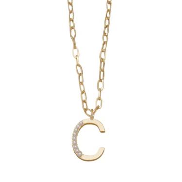 Imagem de Ettika Colares com inicial feminina. Pingente de pérolas banhadas a ouro 18K, colar com letras. Colar com inicial de ouro, corrente delicada, One Size, Banhado a ouro 18K, Sem Pedra Preciosa