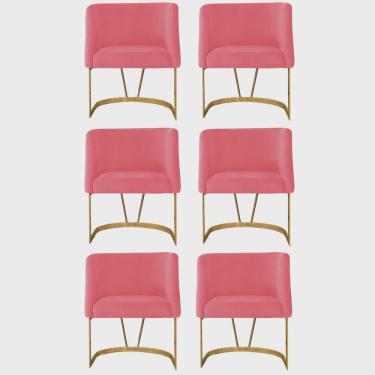 Imagem de Kit 06 Poltrona Cadeira Aurora Luxo Confort Industrial Ferro Dourado Suede Rose Gold - Ahz Móveis