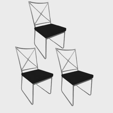 Imagem de Kit 03 Cadeiras Sala de Jantar Escritório Office Clark Industrial Ferro Cinza Sintético Preto - Ahz Móveis