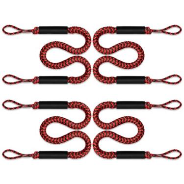 Imagem de Linha de doca de barco elástica corda de amarração acessórios de barco linhas de ancoragem PWC Dockline para barcos caiaque, jet ski, pontão, canoa, barco elétrico WaveRunner, pacote com 4 (vermelho e