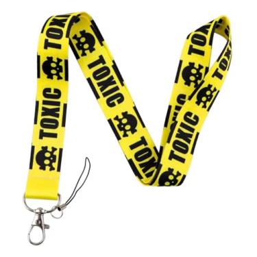 Imagem de Pinstant Sinal de aviso tóxico crânio ossos cruzados perigo perigo biológico alerta veneno produtos químicos venenosos restrito fazer. Não inserir cordão de pescoço 45 cm porta-chaves crachá de