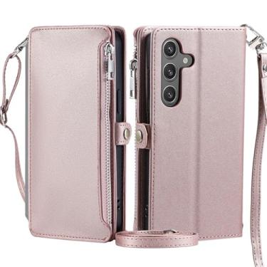 Imagem de HJZSZX Para Samsung A54 (5G) Lanyard Couro Zip Wallet Phone Case Flip Cover (Para Samsung A54 (5G)/Rosa)